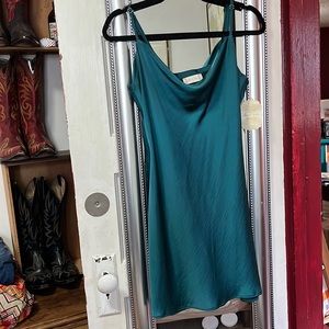 Dark Jade/Teal Satin Mini Slip Dress